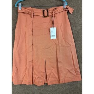 A Loves A Skirt Size 6 Terra Cotta Brown Belted Pleated Front Knee Length New